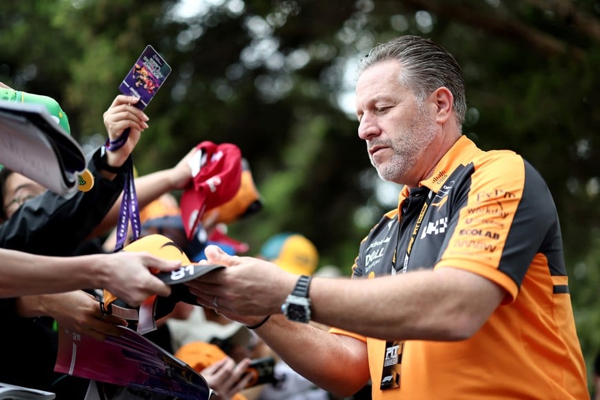 Formula One F1 - Australian Grand Prix - Albert Park Grand Prix Circuit, Melbourne, Australia - March 6, 2026
McLaren chief executive Zak Brown with fans before practice REUTERS/Mark Peterson