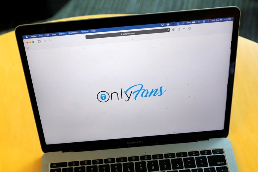 The logo for OnlyFans is seen on a device in this photo illustration in Manhattan, New York City, U.S., August 19, 2021. REUTERS/Andrew Kelly
