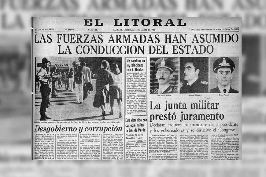 La tapa de El Litoral, correspondiente al 24 de marzo de 1976.