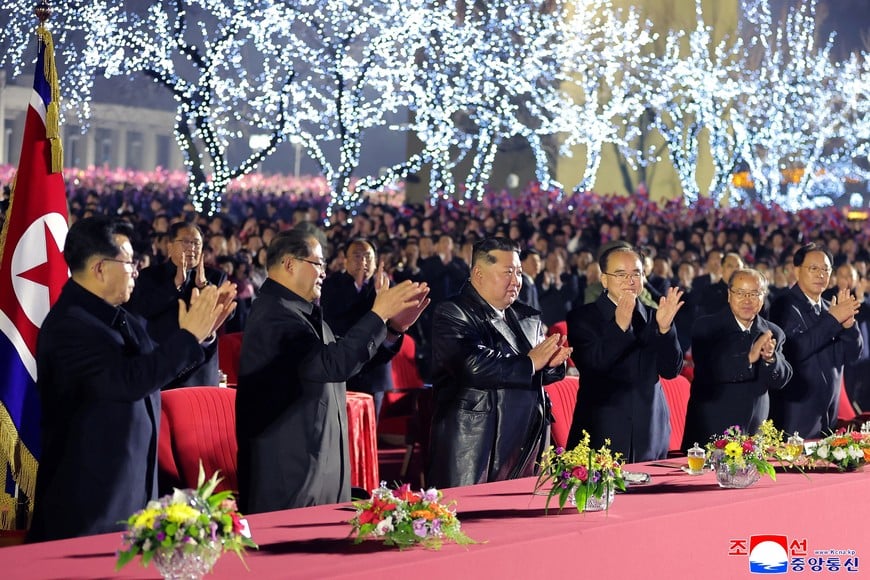 North Korean leader Kim Jong Un attends an event celebrating the work of the first session of the Supreme People's Assembly in Pyongyang, North Korea, March 23, 2026, in this picture released by North Korea's official Korean Central News Agency. KCNA via REUTERS ATTENTION EDITORS - THIS IMAGE WAS PROVIDED BY A THIRD PARTY. REUTERS IS UNABLE TO INDEPENDENTLY VERIFY THIS IMAGE. NO THIRD PARTY SALES. SOUTH KOREA OUT. NO COMMERCIAL OR EDITORIAL SALES IN SOUTH KOREA.