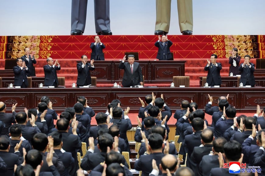 North Korean leader Kim Jong Un receives applause as he attends the first session of the Supreme People's Assembly, where state media reports he is reappointed as president of state affairs, in Pyongyang, North Korea, March 22, 2026, in this picture released by North Korea's official Korean Central News Agency.     KCNA via REUTERS    ATTENTION EDITORS - THIS IMAGE WAS PROVIDED BY A THIRD PARTY. REUTERS IS UNABLE TO INDEPENDENTLY VERIFY THIS IMAGE. NO THIRD PARTY SALES. SOUTH KOREA OUT. NO COMMERCIAL OR EDITORIAL SALES IN SOUTH KOREA.     TPX IMAGES OF THE DAY