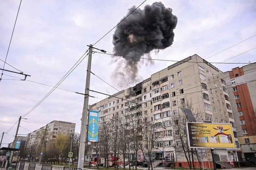 Smoke rises as a Russian drone hits an apartment building, amid Russia's attack on Ukraine, in Lviv, Ukraine March 24, 2026. REUTERS/Stringer     TPX IMAGES OF THE DAY