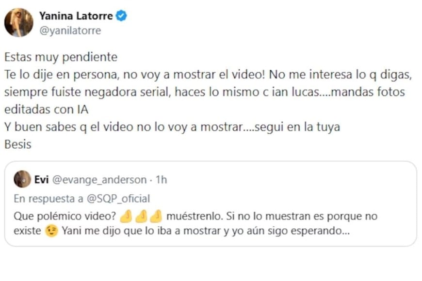 El cruce en redes de Yanina Latorre y Evangelina Anderson