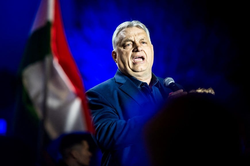 FILE PHOTO: Hungarian Prime Minister Viktor Orban speaks during an election campaign rally in Kaposvar, Hungary, March 16, 2026. REUTERS/Marton Monus/File Photo