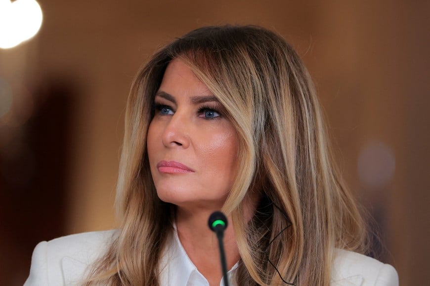 U.S. first lady Melania Trump looks on as she hosts a roundtable event on the second day of the inaugural Fostering the Future Together Global Coalition Summit, at the White House in Washington, D.C., U.S., March 25, 2026. REUTERS/Kylie Cooper