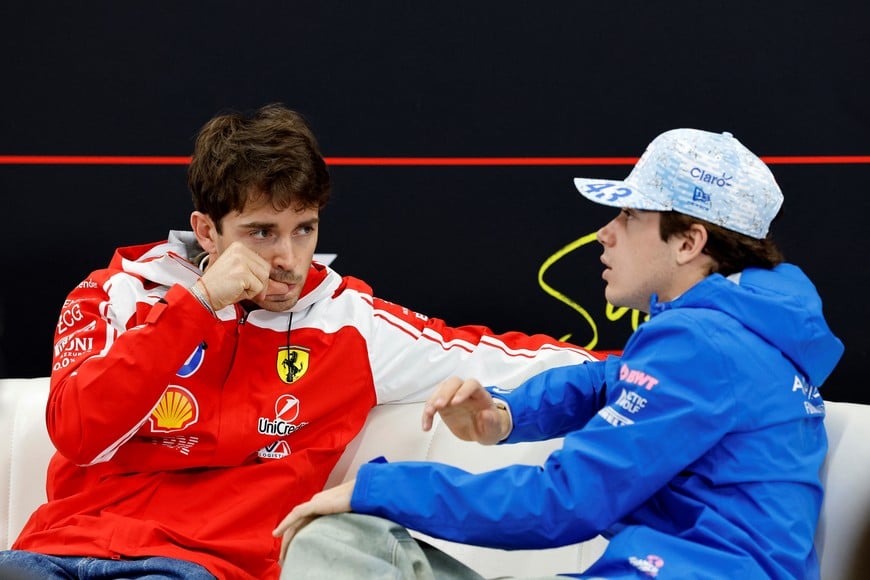 Formula One F1 - Japanese Grand Prix - Suzuka Circuit, Suzuka, Japan - March 26, 2026
Ferrari's Charles Leclerc and Alpine's Franco Colapinto during press conference REUTERS/Kim Kyung-Hoon