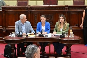 Los presidentes de las tres comisiones de Diputados que analizan el texto sobre municipios: Dionisio Scarpin (Gobiernos Locales), Jimena Senn (Presupuesto y Hacienda) y Lionella Cattalini (Asuntos Constitucionales). Foto: Gentileza Cámara de Diputados.