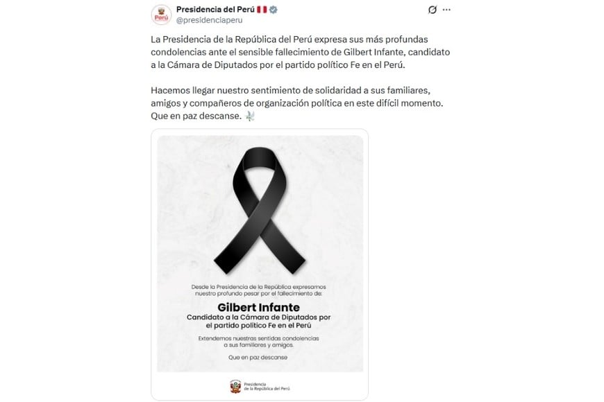 El posteo de Presidencia de Perú en X.