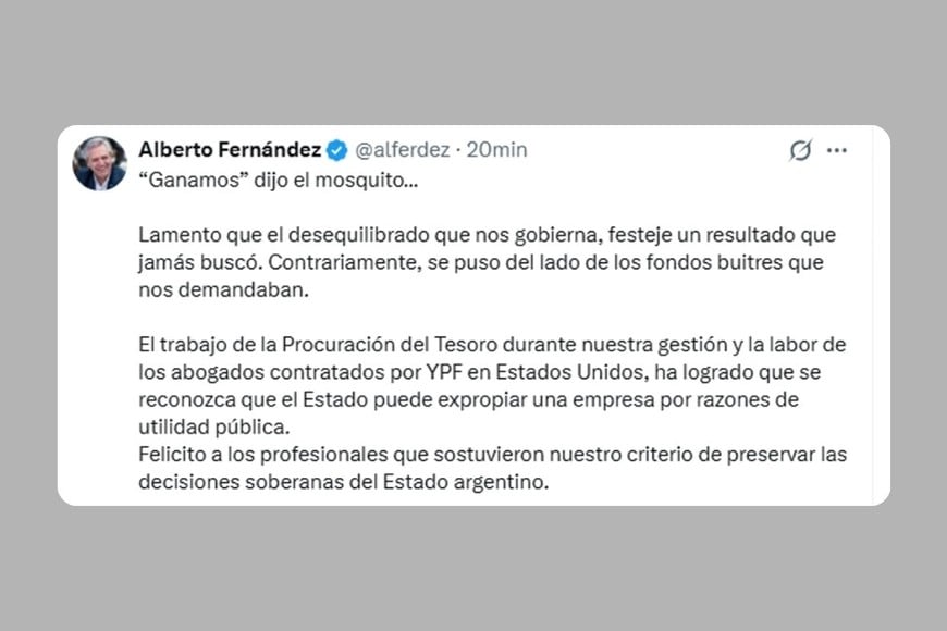 La publicación de Alberto Fernández.