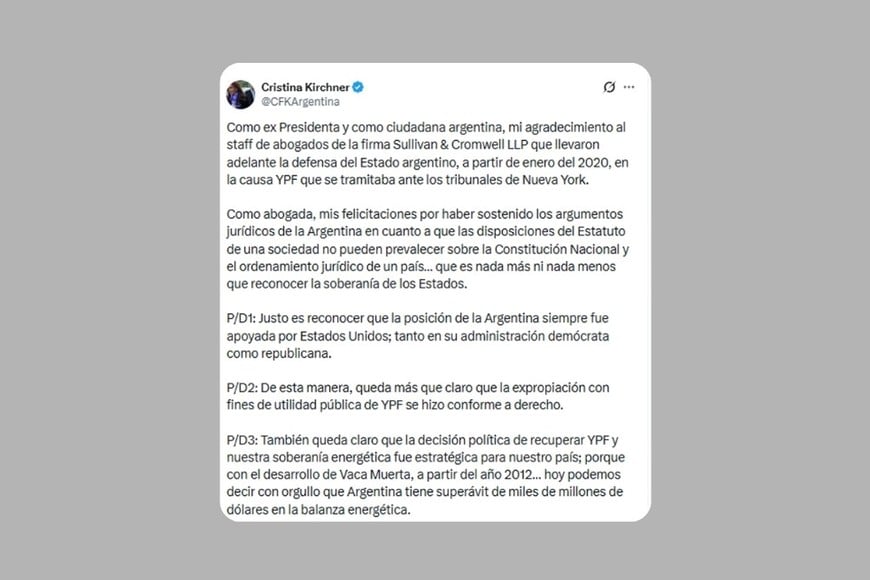 La publicación de Cristina Fernández.