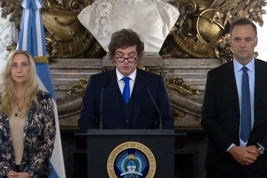 El presidente de la Nación, Javier Milei, este viernes en cadena nacional. Crédito: Oficina del Presidente