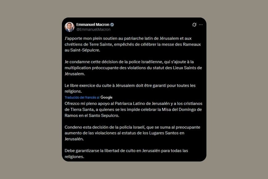 El mensaje de Macron en X.