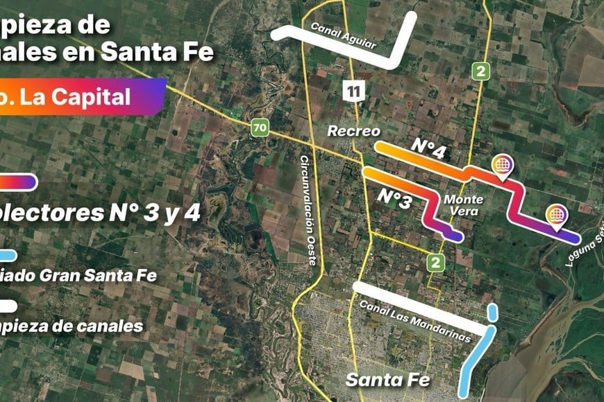 El Gobierno Provincial encara la etapa final de la limpieza de 16 kilómetros de canales y trabaja en el reemplazo de dos alcantarillas en los Colectores 3 y 4 del departamento La Capital.
