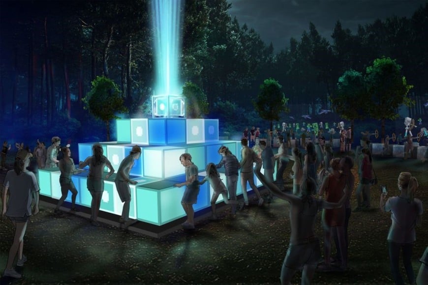 Render de la experiencia inmersiva al aire libre “Minecraft Experience: Moonlight Trail”