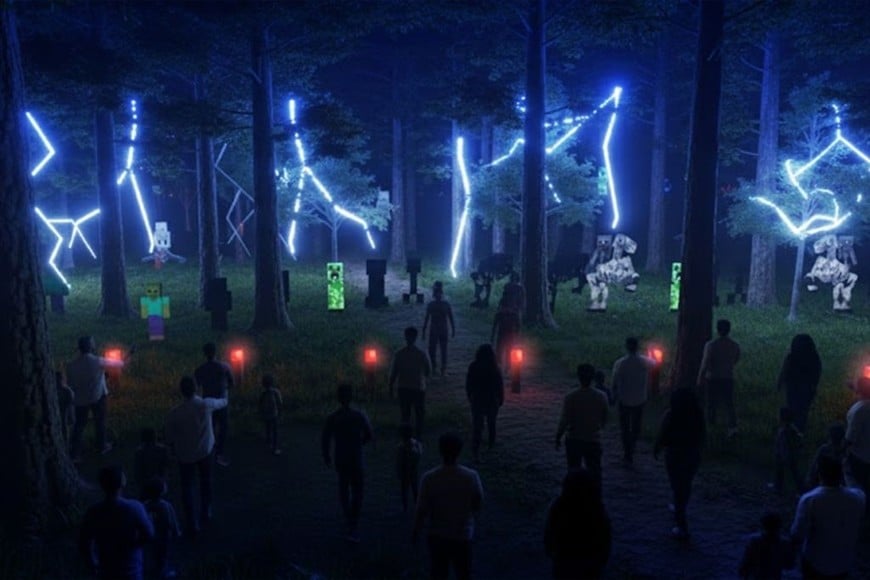 Render de la experiencia inmersiva al aire libre “Minecraft Experience: Moonlight Trail”