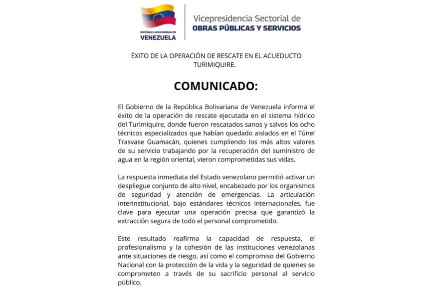 El comunicado oficial tras el rescate.