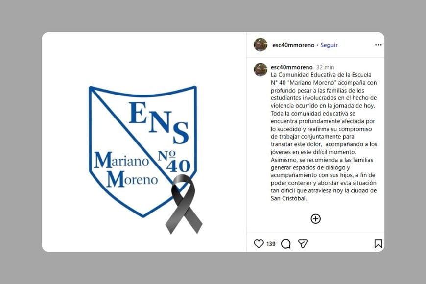 El comunicado desde la Escuela Normal Mariano Moreno.