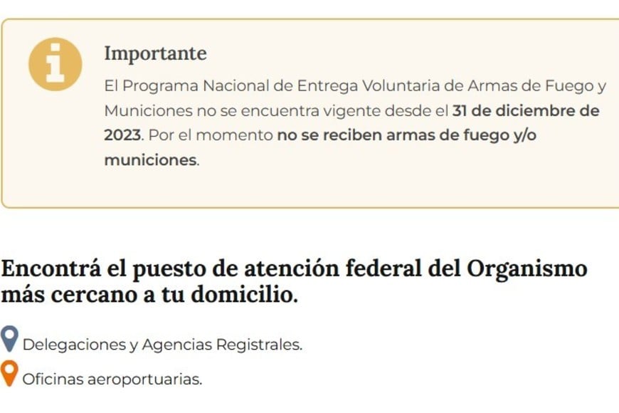 Mensaje publicado en la web oficial. Captura de pantalla.
