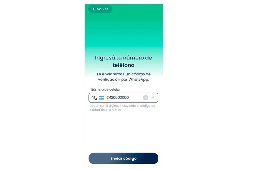 El espacio para ingresar el número de teléfono.