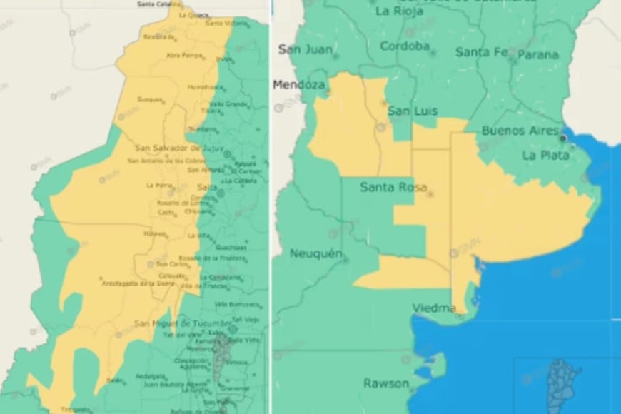 Las zonas bajo alerta amarilla este martes.