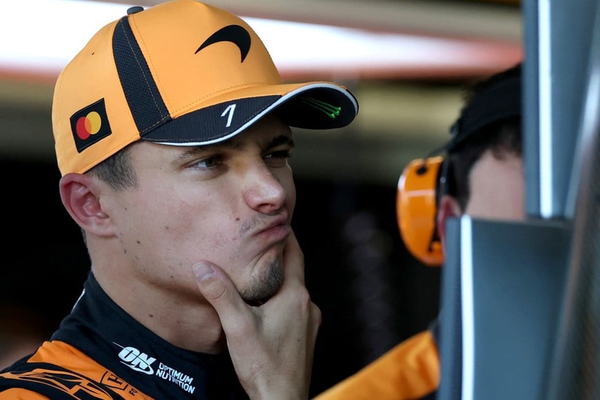 Formula One F1 - Australian Grand Prix - Albert Park Grand Prix Circuit, Melbourne, Australia - March 6, 2026
McLaren's Lando Norris reacts in the pits during practice REUTERS/Hollie Adams