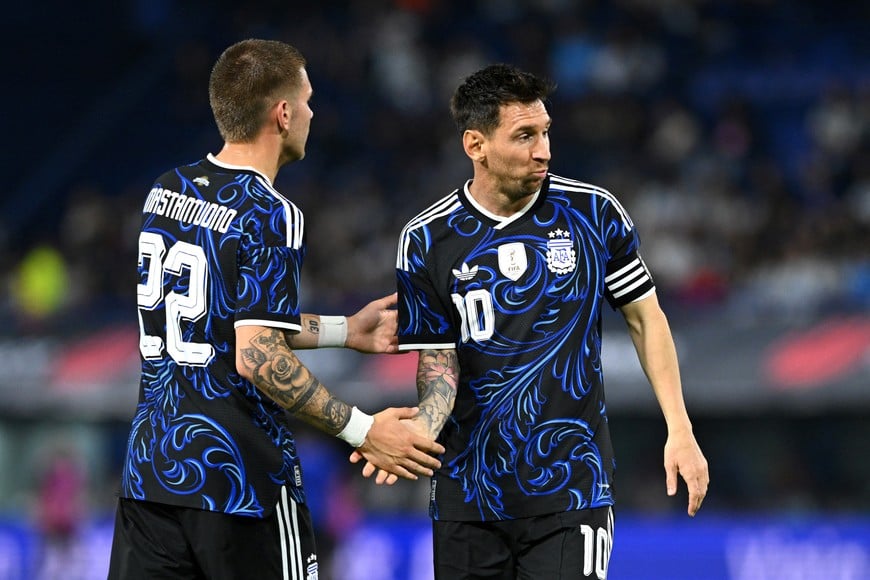 Soccer Football - International Friendly - Argentina v Mauritania - Estadio La Bombonera, Buenos Aires, Argentina - March 27, 2026
Argentina's Lionel Messi and Franco Mastantuono react REUTERS/Rodrigo Valle