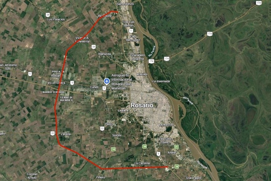 La trazada de la Ruta Nacional A012. Crédito: Google Maps