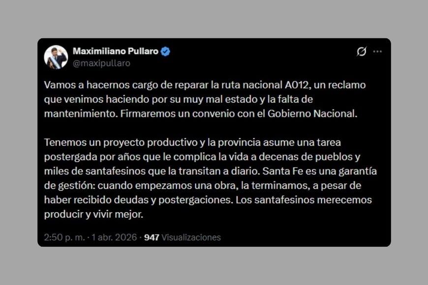 El mensaje de Pullaro en X.
