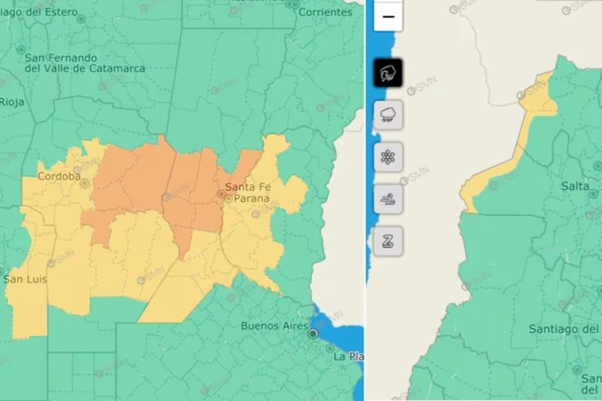 Las zonas bajo alerta según el SMN.