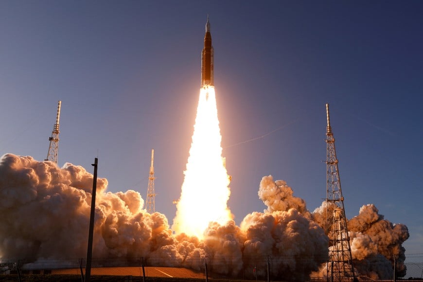 NASA's Artemis II mission to fly by the moon, comprising of the Space Launch System (SLS) rocket with the Orion crew capsule, lifts off from the Kennedy Space Center in Cape Canaveral, Florida, U.S., April 1, 2026. REUTERS/Joe Skipper