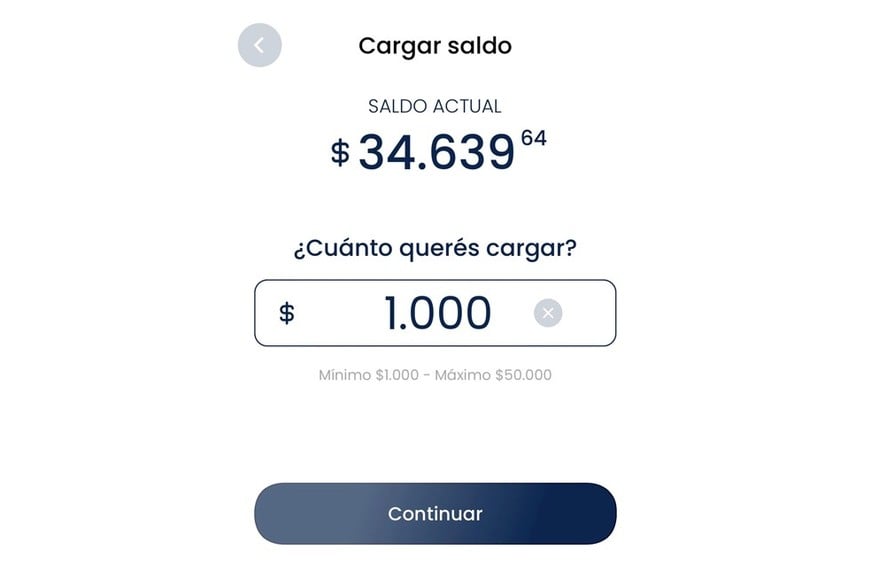 El usuario deberá indicar el monto a acreditar.