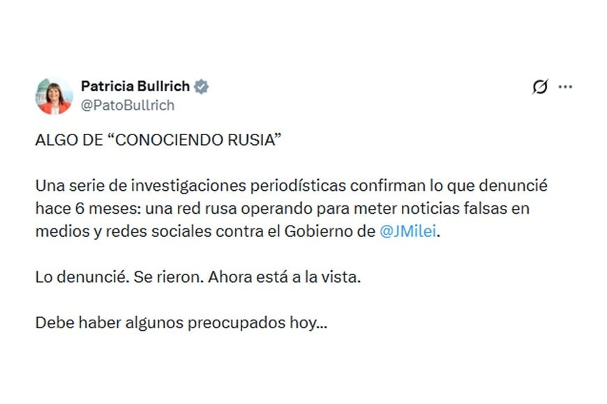 El tuit de Bullrich.