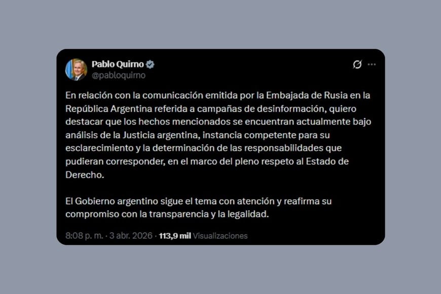 El mensaje de Pablo Quirno en X.
