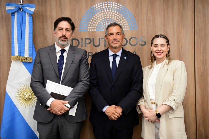 El integrante de LLA Guillermo Montenegro (centro) preside Libertad de Expresión junto a Nicolás Trotta (UxP) y Lourdes Arrieta (Unidos).