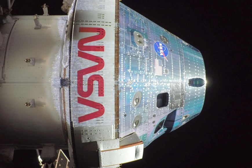 A view of the Orion capsule taken with a camera mounted on one of its solar array wings during a routine external inspection of the spacecraft on the second day into the Artemis II mission towards the Moon April 3, 2026. NASA/Handout via REUTERS. THIS IMAGE HAS BEEN SUPPLIED BY A THIRD PARTY.