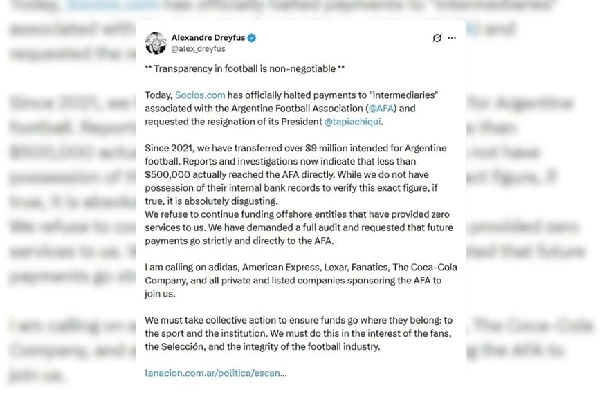 Alexandre Dreyfus, CEO y fundador de Socios.com, dio este martes un giro público en su postura frente a la AFA