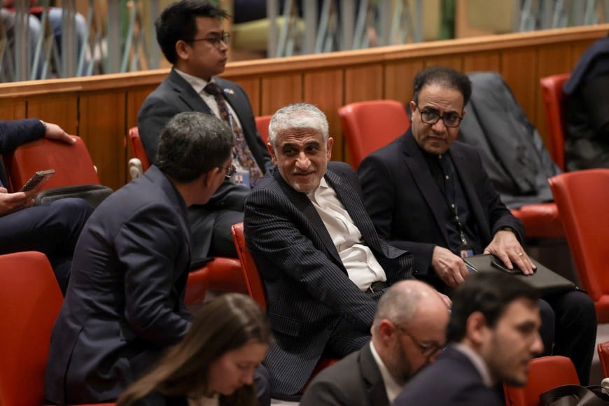 Amir-Saeid Iravani, Iran's Ambassador to the United Nations, arrives before a United Nations Security Council meeting on a Hormuz resolution at U.N. headquarters in New York City, U.S., April 7, 2026. REUTERS/Jeenah Moon