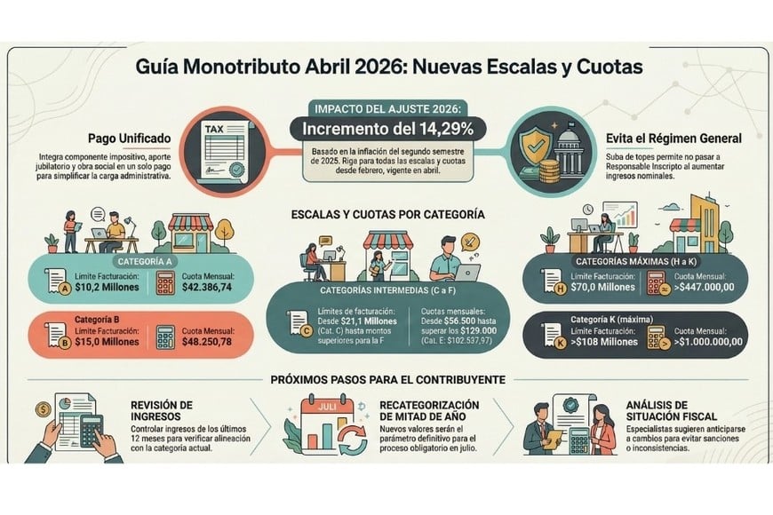 ARCA oficializó las nuevas escalas del monotributo