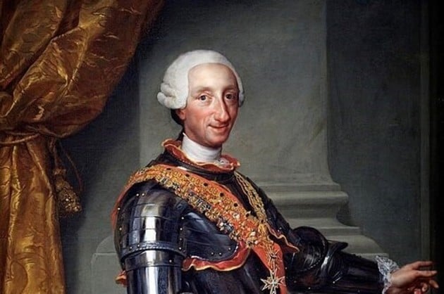 Retrato del rey Carlos III de España, que gobernó el imperio español desde 1759 hasta su muerte en 1788. Durante su reinado creó el Virreinato del Río de la Plata en 1776.