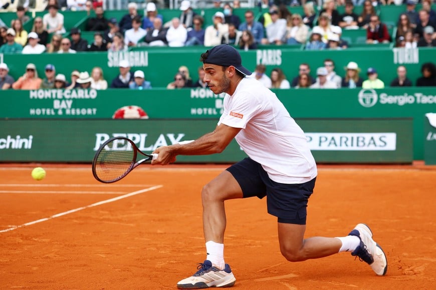 Tennis - ATP Masters 1000 - Monte Carlo Masters - Monte Carlo Country Club, Roquebrune-Cap-Martin, France - April 6, 2026
Argentina's Francisco Cerundolo in action during his round of 64 match against Greece's Stefanos Tsitsipas REUTERS/Manon Cruz