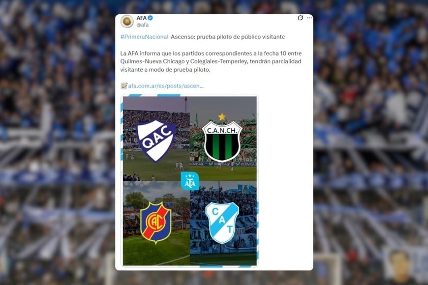 La AFA presentó la medida como una prueba piloto para seguir evaluando el regreso de ambas parcialidades.
