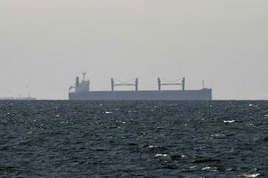 FILE PHOTO: A cargo ship in the Gulf, near the Strait of Hormuz, as seen from northern Ras al-Khaimah, near the border with Oman’s Musandam governance, amid the U.S.-Israeli conflict with Iran, in United Arab Emirates, March 11, 2026. REUTERS/Stringer/File Photo/File Photo/File Photo