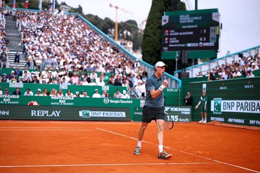 Tennis - ATP Masters 1000 - Monte Carlo Masters - Monte Carlo Country Club, Roquebrune-Cap-Martin, France - April 10, 2026
Italy's Jannik Sinner reacts during his quarter final match against Canada's Felix Auger Aliassime REUTERS/Manon Cruz