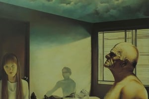 Obra "Indecisión/ destino final", de Luis Gervasoni. Técnica: acrílico sobre tela, 110 x 110 centímetros.