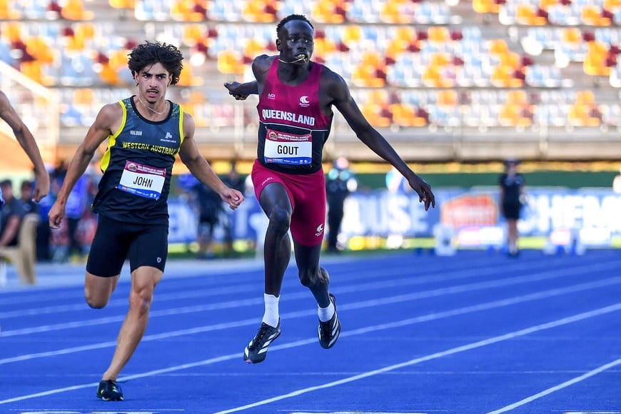 Athletics - Australian All Schools Athletics Championships - Brisbane, Australia - December 6, 2024
Gout Gout of Australia wins the U18s, 100m final
Jono Searle/AAP Image via REUTERS
ATTENTION EDITORS - THIS IMAGE WAS PROVIDED BY A THIRD PARTY. NO RESALES. NO ARCHIVES. AUSTRALIA OUT. NEW ZEALAND OUT