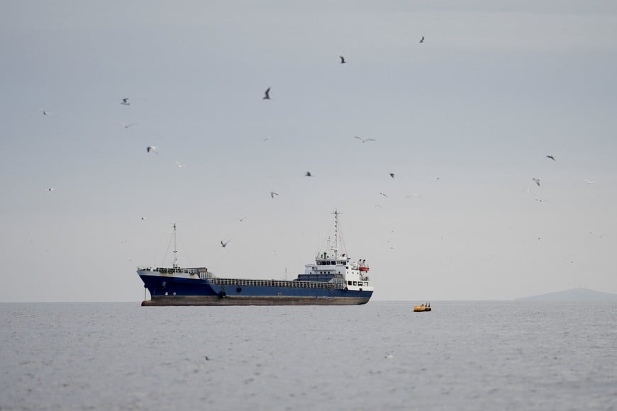 A vessel at the Strait of Hormuz, off the coast of Oman’s Musandam province, April 12, 2026. REUTERS