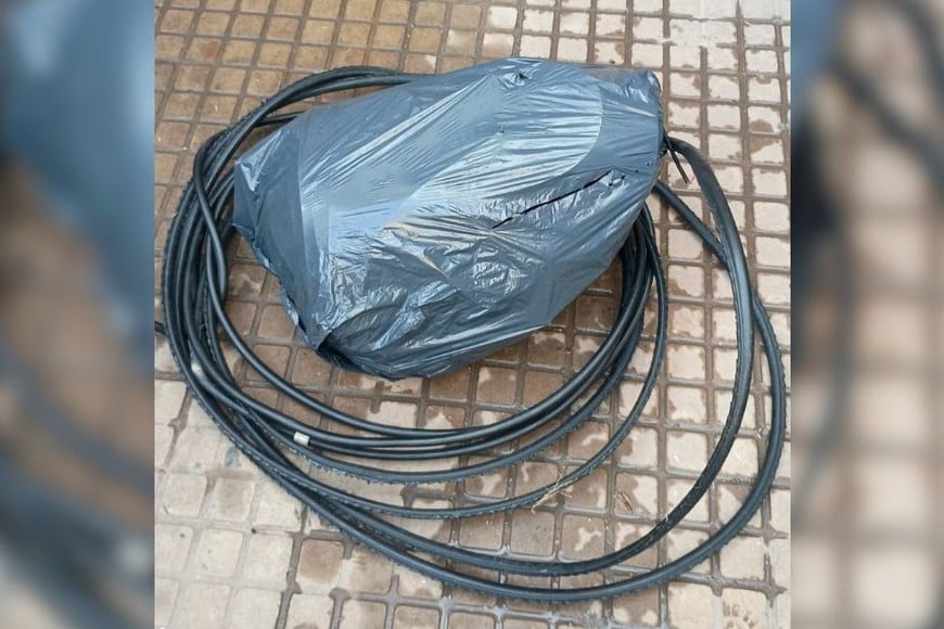 El cable de fibra óptica que trataba de robar el delincuente en barrio San Lorenzo de Santa Fe. Foto: El Litoral