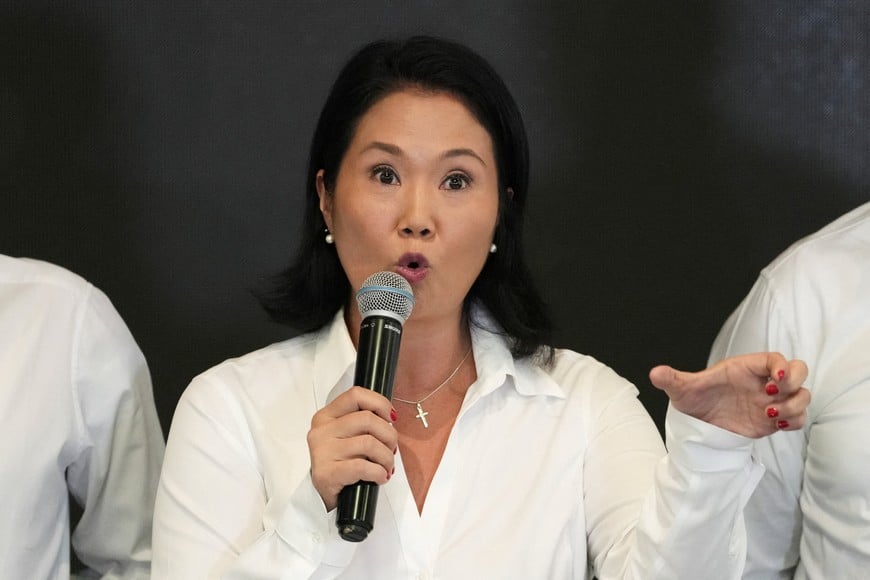 Peru's presidential candidate Keiko Fujimori speaks on the day of the general election, in Lima, Peru April 12, 2026. REUTERS/Angela Ponce