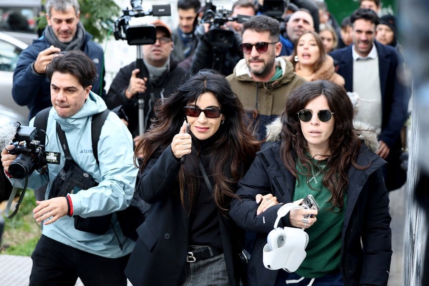 Gianinna and Dalma Maradona, daughters of late Argentine soccer legend Diego Maradona, arrive at the San Isidro court before a hearing to determine the future of soccer legend Diego Maradona's trial, after one of the three presiding judges stood down from the case amid accusations of ethical breaches, in San Isidro, on the outskirts of Buenos Aires, Argentina, May 29, 2025. REUTERS/Agustin Marcarian