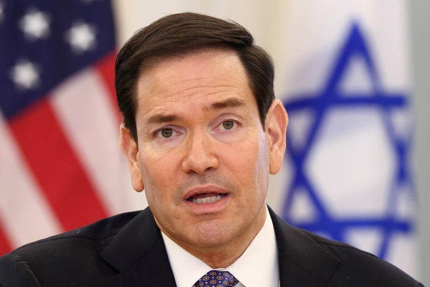 U.S. Secretary of State Marco Rubio speaks during a meeting with Israeli Ambassador to the United States Yechiel Leiter and Lebanese Ambassador to the United States Nada Hamadeh Moawad at the  State Department in Washington, D.C., U.S., April 14, 2026. REUTERS/Kevin Lamarque